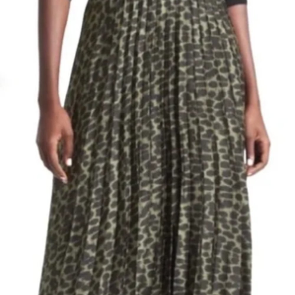 New Banana Republic Satin Pleated Cheetah Animal Print Midi Skirt